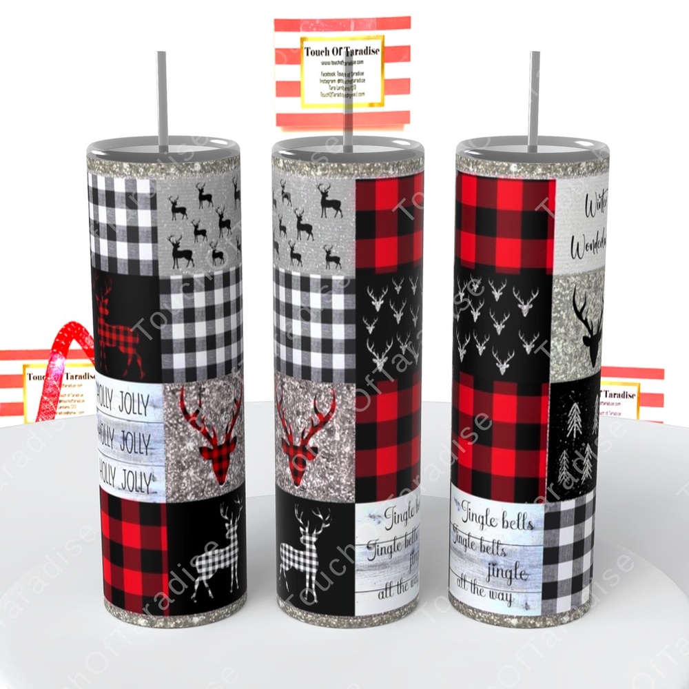 Festive Christmas Holly Jolly Reindeer Tumbler